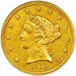 1866-S Liberty Quarter Eagle. AU-53 (PCGS).