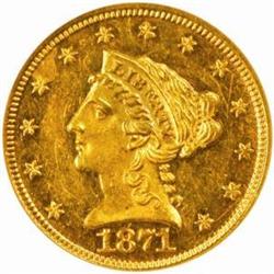 1871 Liberty Quarter Eagle. MS-61 (NGC).