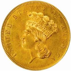 1862 Three-Dollar Gold Piece. MS-64 (PCGS).
