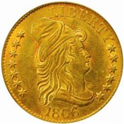 1806 Capped Bust G$5. BD-6, HBCC-3101, Miller-84. Rarity-2. Round Top 6, Stars 7x6. MS-61 (PCGS).