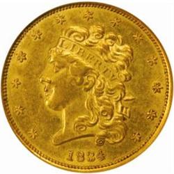 1834 Classic Half Eagle. Plain 4. AU-58 (NGC).