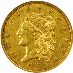 1834 Classic Half Eagle. Plain 4. AU-53 (NGC).