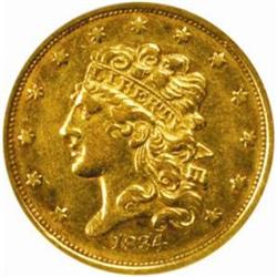 1834 Classic Half Eagle. Plain 4. AU-53 (NGC).