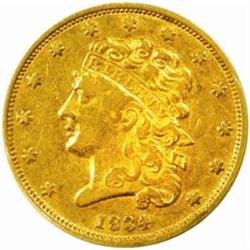 1834 Classic Half Eagle. Plain 4. EF-40 (ANACS).