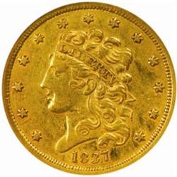 1837 Classic Half Eagle. AU-55 (NGC).