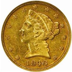 1846-D Liberty Half Eagle. Winter 16-K. AU-55 (NGC).