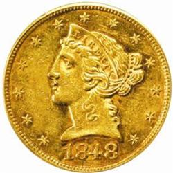 1848 Liberty Half Eagle. AU-58 (PCGS).