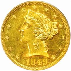 1849-D Liberty Half Eagle. Winter 22-L. MS-62 (PCGS).