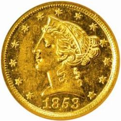 1853-D Liberty Half Eagle. Winter 29-T. Large D. MS-61 (NGC).