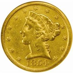 1854-D Liberty Half Eagle. Winter 29-U. Large D. VF-30 Details--Repaired, Cleaned (ANACS).