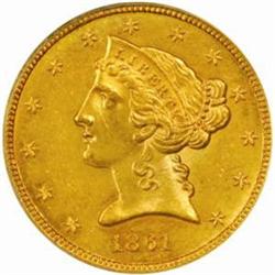 1861 Liberty Half Eagle. MS-63 (PCGS).