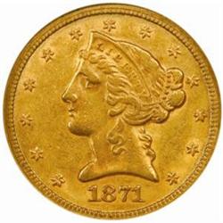 1871-CC Liberty Half Eagle. Winter 1-A. AU-55 (NGC).