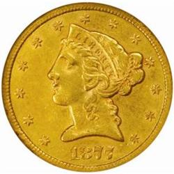 1877-CC Liberty Half Eagle. Winter 1-B. AU-55 (NGC).