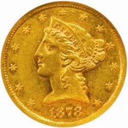 1878-CC Liberty Half Eagle. Winter 1-A, the only known dies. AU-58 (NGC).