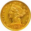 1878-CC Liberty Half Eagle. Winter 1-A, the only known dies. AU-58 (NGC).
