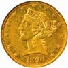 1890 Liberty Half Eagle. AU-55 (NGC).
