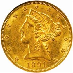 1891-CC Liberty Half Eagle. Winter 1-A. MS-61 (NGC).