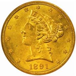 1891-CC Liberty Half Eagle. Winter 1-A. MS-61 (NGC).