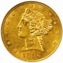 1894-S Liberty Half Eagle. AU-58 (NGC).