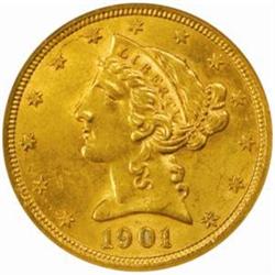 1901-S Liberty Half Eagle. MS-61 (NGC).