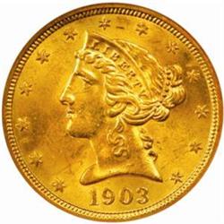 1903-S Liberty Half Eagle. MS-62 (NGC).