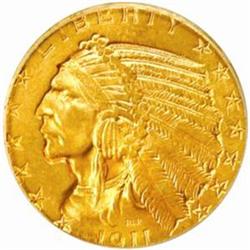 1911-S Indian Half Eagle. MS-64 (PCGS).