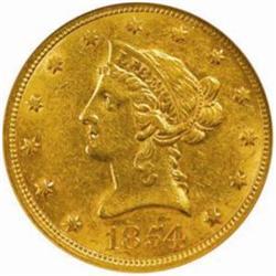 1854 Liberty Eagle. AU-55 (NGC).
