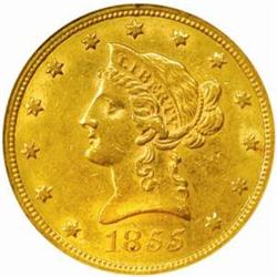 1855 Liberty Eagle. AU-58 (NGC).