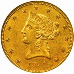 1861 Liberty Eagle. AU-58 (NGC).