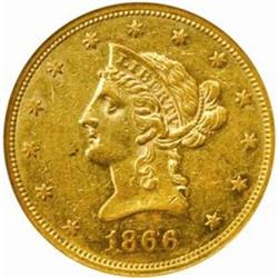1866 Liberty Eagle. Motto. AU-53 (NGC).