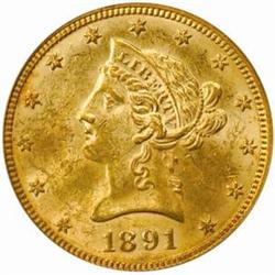 1891 Liberty Eagle. MS-62 (PCGS).