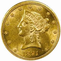 1891-CC Liberty Eagle. Winter 1-A. MS-62 Cleaned (Uncertified).