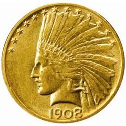 1908-D Indian Eagle. No Motto. AU-58 (Uncertified).