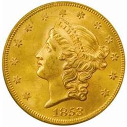 1853 Liberty Double Eagle. Unc Details--Scratched (NCS).