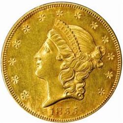 1855 Liberty Double Eagle. AU-58 Cleaned (Uncertified).