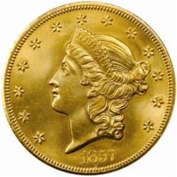 1857-S Liberty Double Eagle. MS-65 (NGC).