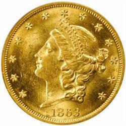 1863 Liberty Double Eagle. MS-61 (PCGS).