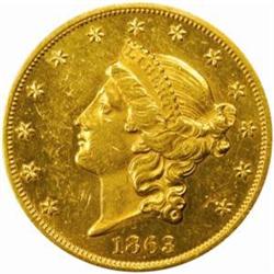 1863 Liberty Double Eagle. MS-60 Details--Cleaned (ANACS).