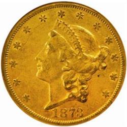 1873-CC Liberty Double Eagle. Winter 1-A, the only known dies. AU-55 (NGC).
