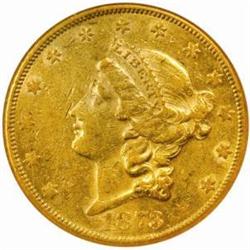 1873-CC Liberty Double Eagle. Winter 1-A, the only known dies. AU-55 (NGC).