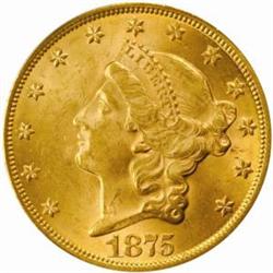 1875 Liberty Double Eagle. MS-63 (PCGS).