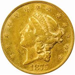 1875-CC Liberty Double Eagle. Winter 1-A. AU-50 (PCGS).