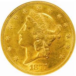 1877-CC Liberty Double Eagle. Winter 1-A, the only known dies. AU-58 (NGC).