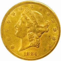 1884-CC Liberty Double Eagle. Winter 1-A, the only known dies. AU-53 (NGC).