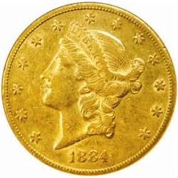 1884-CC Liberty Double Eagle. Winter 1-A, the only known dies. AU-50 (ANACS).