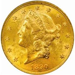 1890 Liberty Double Eagle. MS-60 (PCGS).