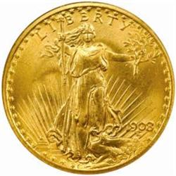 1908 Saint-Gaudens Double Eagle. No Motto. MS-66 (NGC).