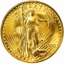 1908 Saint-Gaudens Double Eagle. No Motto. MS-65 (NGC).