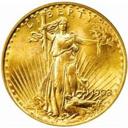 1908 Saint-Gaudens Double Eagle. No Motto. MS-64 (PCGS).