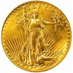 1908 Saint-Gaudens Double Eagle. No Motto. MS-63 (PCGS).